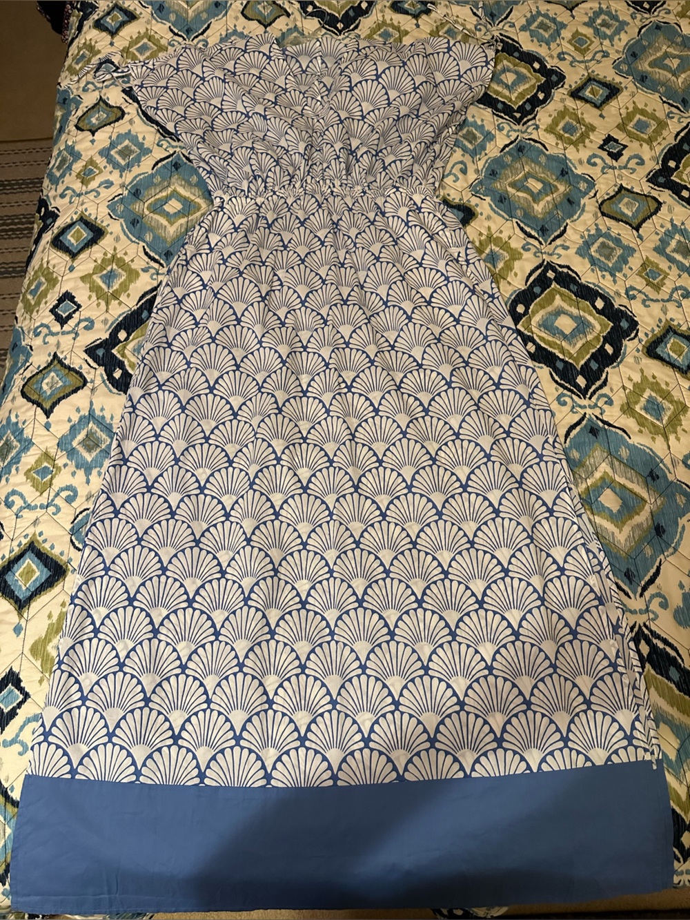 J. McLaughlin Etta Dress NWT size Medium Blue White Deco Shell Cotton Maxi - Picture 8 of 15